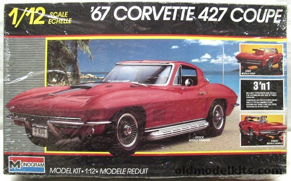 Monogram 1/12 1967 Chevrolet Corvette 427 - 1/12 Scale Stock / Drag Strip / Street Racer, 2801 plastic model kit